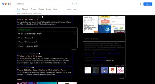 A screenshot of Google search results after a few changes.