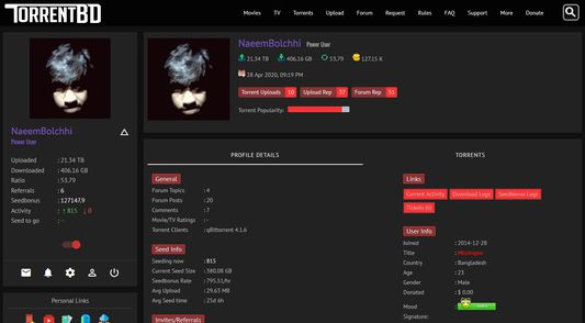 Torrentbd Profile page with new look.