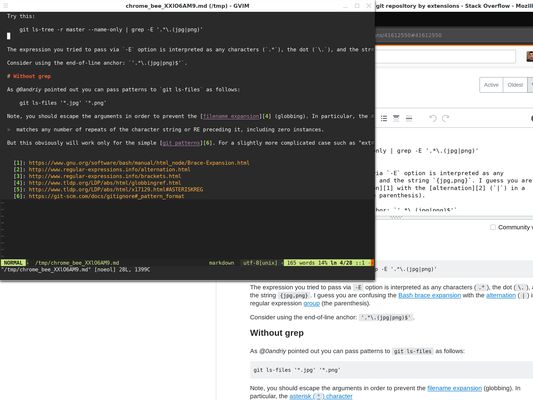 GVim opened to edit a post on StackOverflow.com