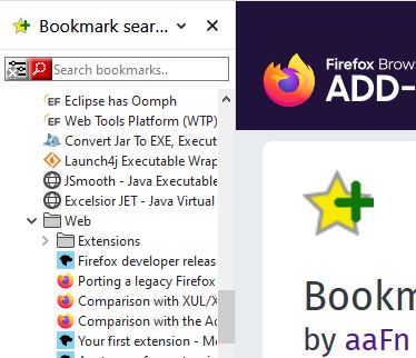 Bookmark sidebar look.
Now, where did I put my "Bookmark search Plus 2" bookmark ? Not sure where it is. Let's search for it ..