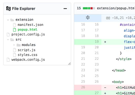 GitHub Diff Explorer sample in a typical pull request view
