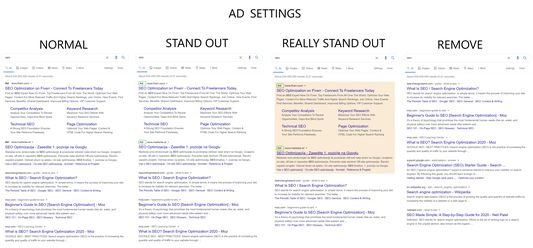 An example of what the "Remove", "Normal", "Stand Out" and "Really stand out" options do for ads.