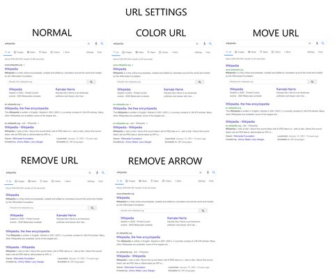 An example of what the "Remove Url", "Move Url", "Color Url" and "Remove Arrow after Url" options do.