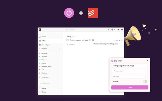 Toggl Track Button + Todoist