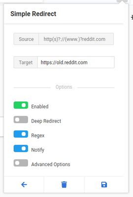 A regex redirect that converts all new reddit and http requests to old reddit and https