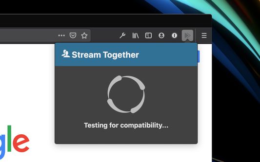 Stream Together popup showing "Testing for compatibility..." spinner