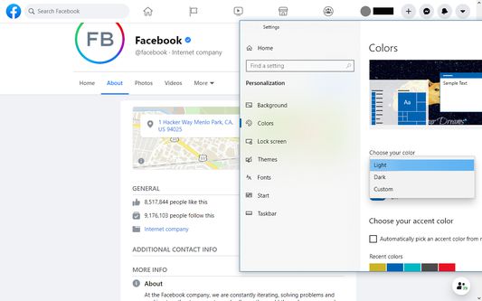 Facebook and Windows in light theme.