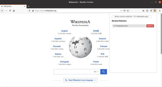 To block a website,
1. Go to the website
2. Click on the AWB extension icon
3. Inside the popup, Click on the button "Block current website" button