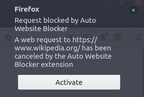 Whenever AWB blocks a website, a notification will be shown.
The notification may look different based on the OS you are using. This screenshot was taken on a Ubuntu PC