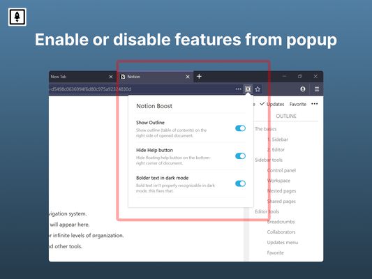 Easily enable or disable features from popup