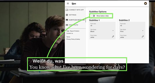 ○ Subtitles settings to:
   ○ Make changes with live preview (during movie playback) for 
      font, size and color.
   ○ Show subtitles ON video.
