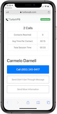 TurboVPB sends the contact details to your phone so you can call and text just by tapping a button.