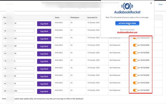 Activate all promo code switches at once