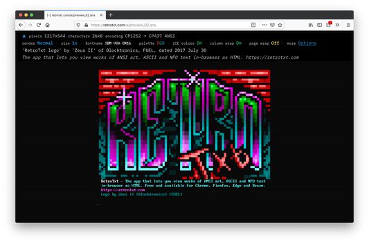 RetroTxt displaying ANSI with the Information header