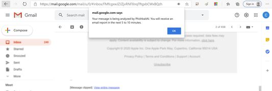 Submission of a selected email for an analysis.
