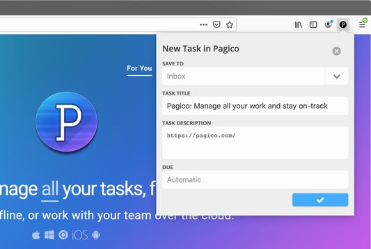 Save tasks quickly to your Pagico