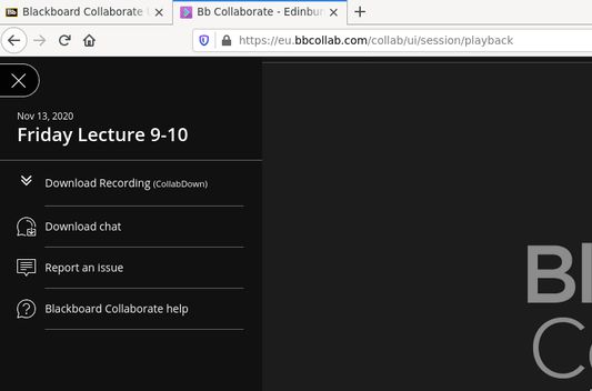 Screenshot of the download menu item on Blackboard Collaborate.