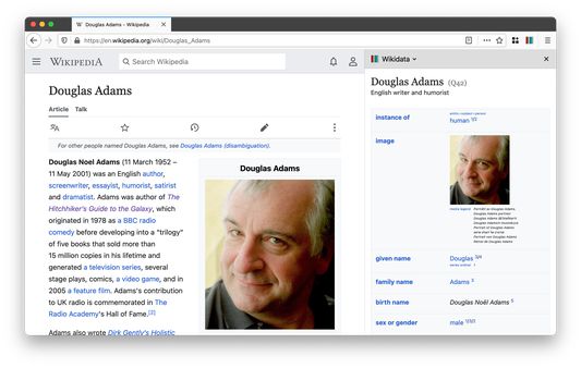 The sidebar shows the wikidata item to the page in the current tab. In this case Wikipedia