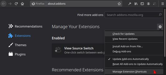 Manage extensions shortcuts