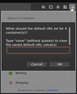 Setting default container URLs by pressing the shift key and enter or clicking a container result, in v0.0.10.