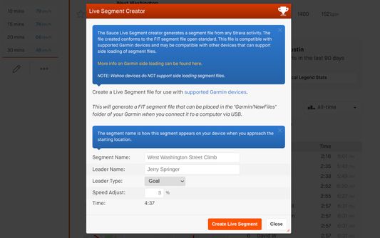 Live Segment Creator:  Make a live segment file compatible with Garmin devices based on ANY segment (including downhill).