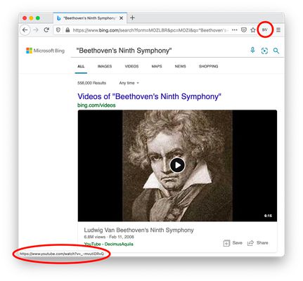 Using Bing Video Helper, video search results link to the actual video