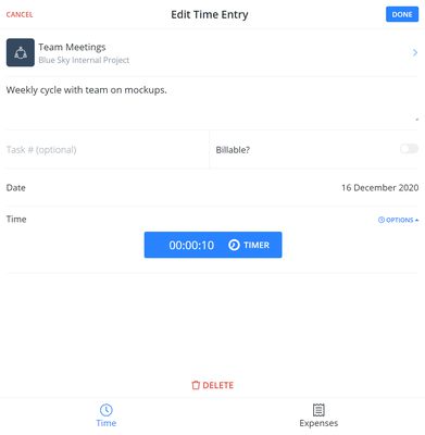 Time edit page - timer mode to record time.