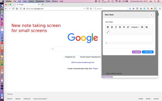 New note taking screen for small screens