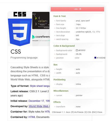 CSSViewer info overlay
