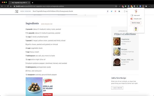 IngredientsPls popup on a recipe site