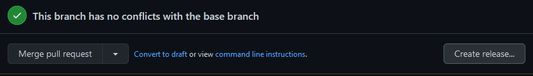 Alternative view: the "Create release" button will mimic the "Merge" button's styling. A PR where a forced-merge is allowed (eg administrator view but no accepted reviews) will look red.