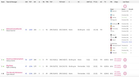 Enjoy real time leagues with interesting data on your opponents such as:

- Total captain points and Total captain points if always used vice.
- Their captain and vice captain.
- Chips played and hits made.
- Their live team.