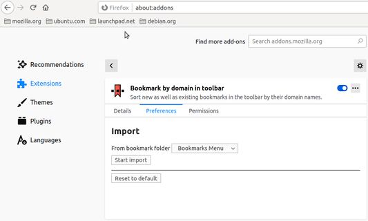 Import worked great: the bookmarks have been sorted by domains in the toolbar!