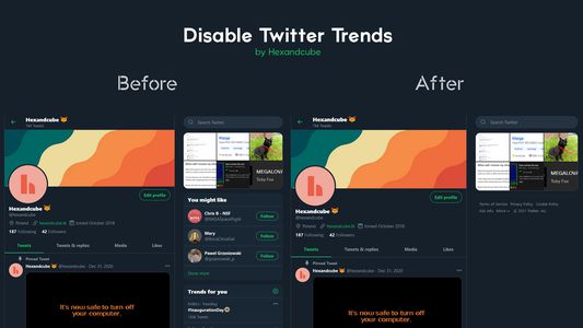 Comparsion (Twitter with trends enabled, and Twitter with trends  disabled)