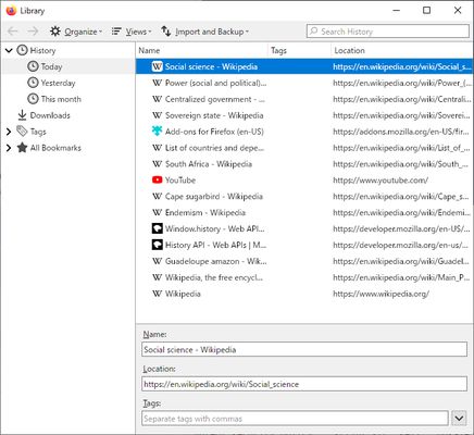 Browsing history before deleting tab history