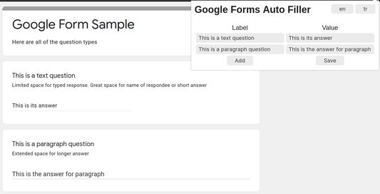 Enters text into input fields of Google Forms by predefined values when the page is loaded.