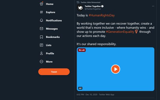 A tweet with the no alt label displayed on a GIF