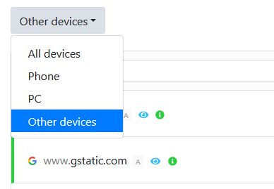 The "Other devices" item in the devices drop-down loads only the log entries from unnamed devices.