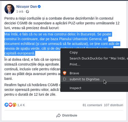 Highlight, right-click and submit a statement to Dignitas.
