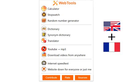The menu which you can use to access the tools. There are 2 languages French and English.