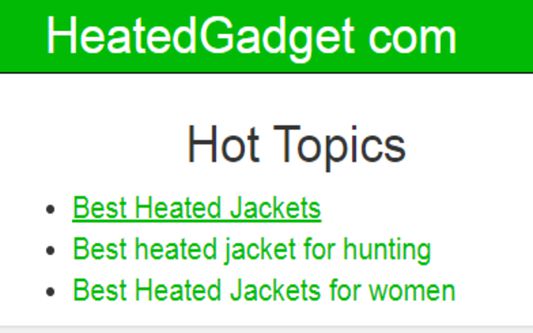 This screenshot shows a list of URLs from heatedgadget.com