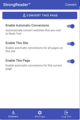 Convert text on the current tab, or disable automatic conversions for the entire extension, website, or page.