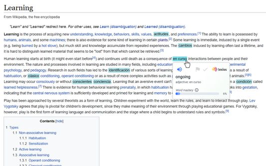Example Lexios works on some Wikipedia webpage