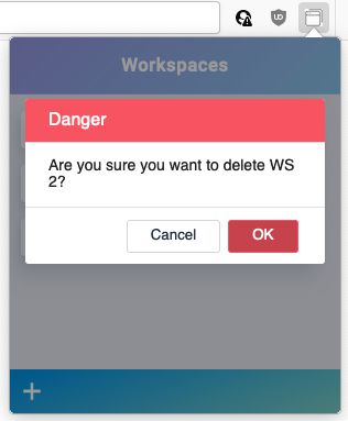 A danger confirm popup when attempting to delete a workspace.