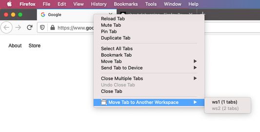 Move a tab to a different workspace. This feature will be supported in 1.0.1.