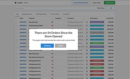 Number of orders being queried