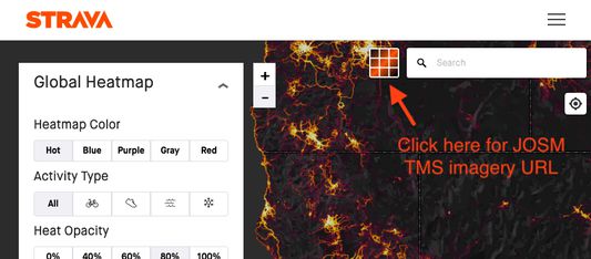 Screenshot of Strava Heatmap with button added