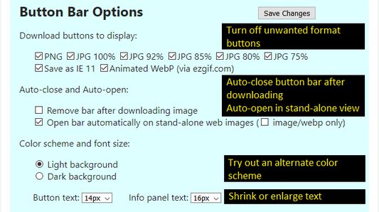 Manage the appearance and behavior of the button bar and image info panel.