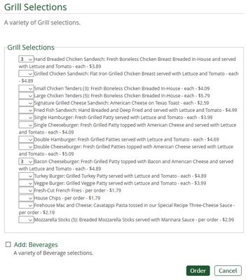 Changes to the ordering screen