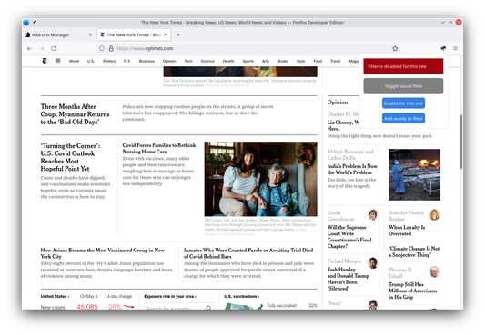 New York Times website with the filter disabled / without the extension.
